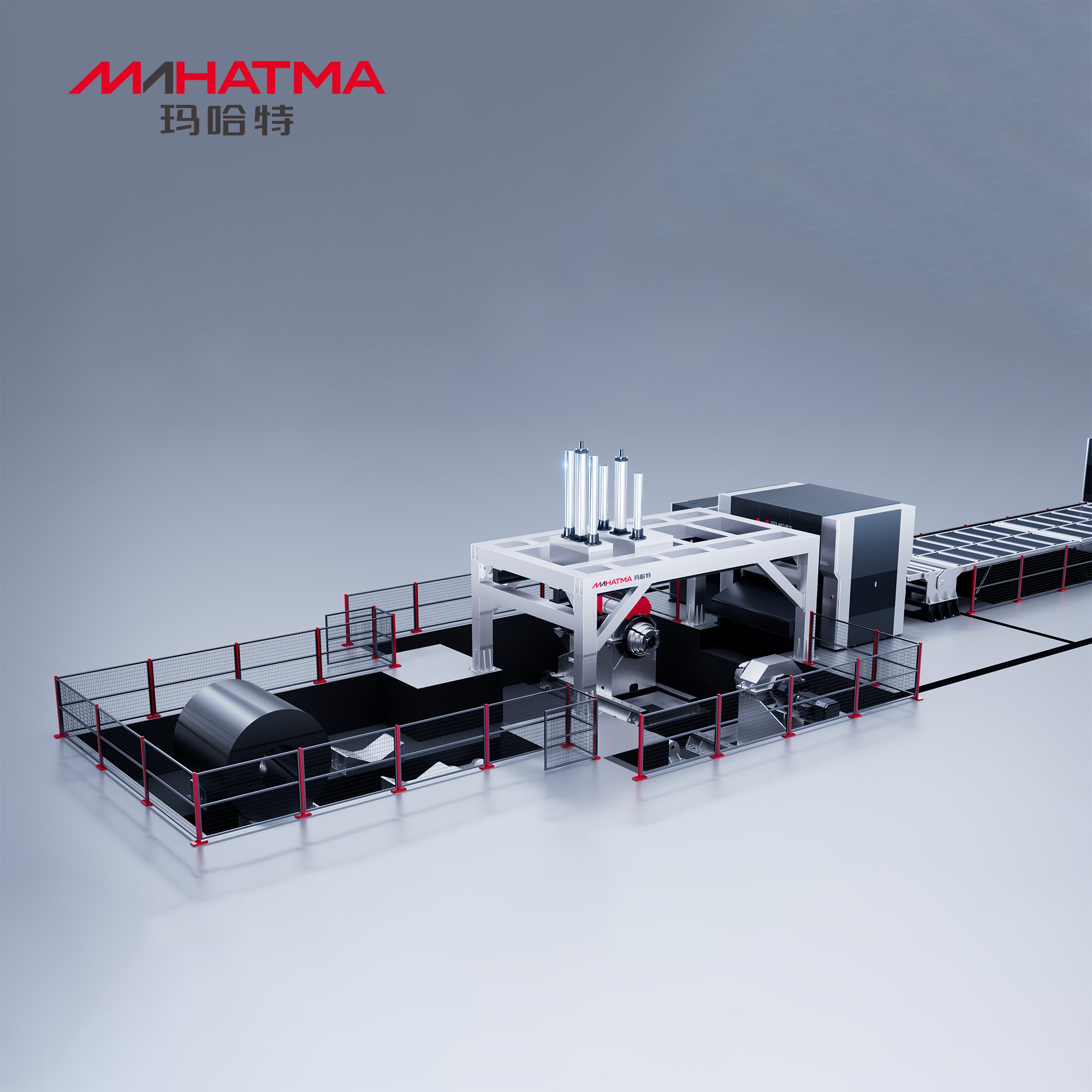 Automatic unwinding, leveling, and slitting line.
